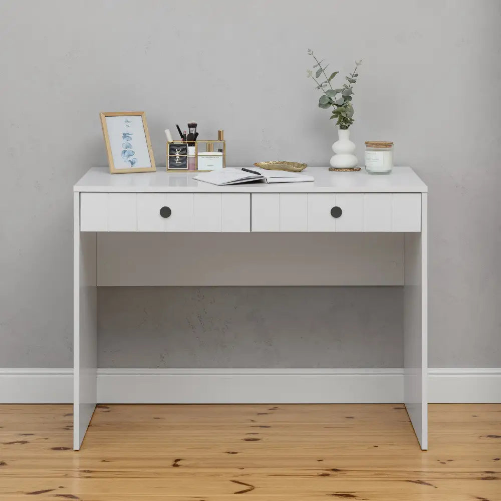 ODESSA DESK - WHITE - VJ PANEL - ROUND BLACK - Furniture > Office > Desks
