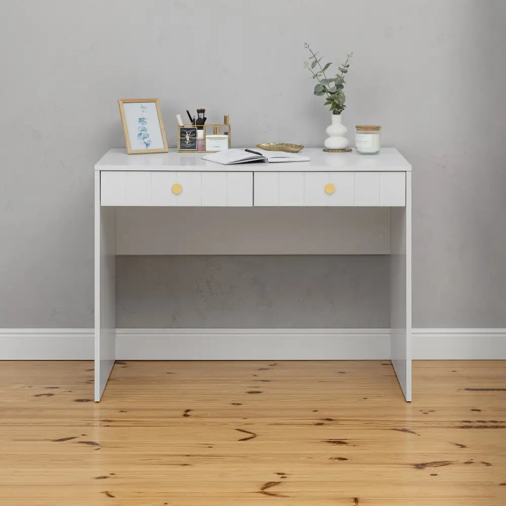 ODESSA DESK - WHITE - VJ PANEL - ROUND BRASS - Furniture > Office > Desks