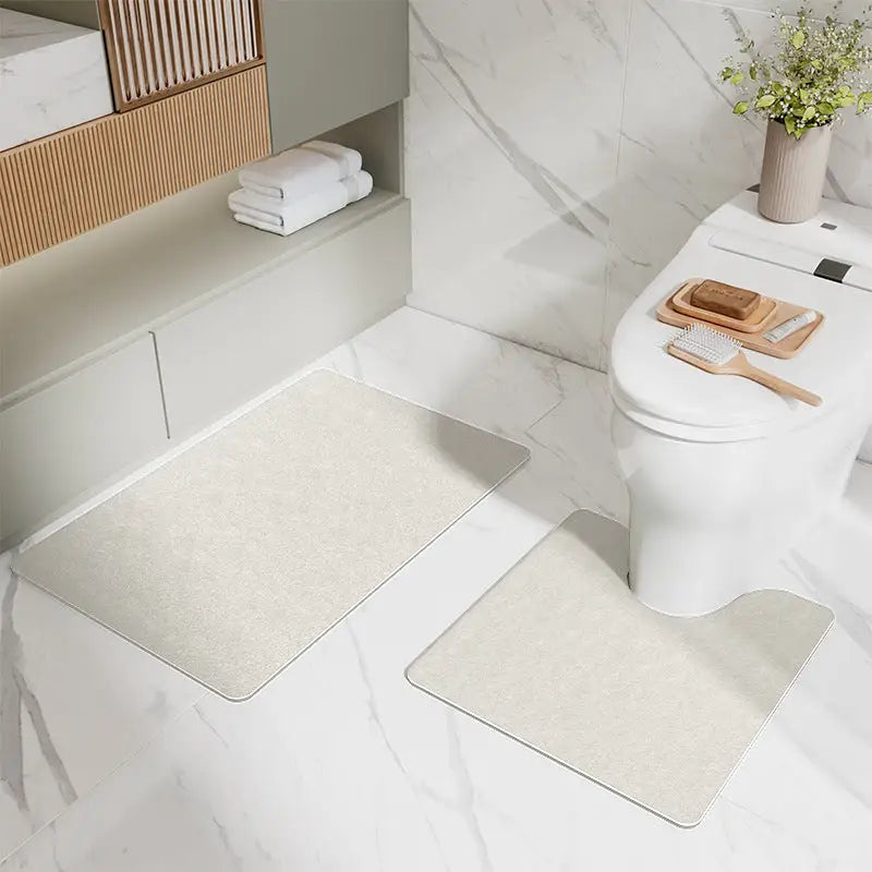 Off-white Bathroom Floor Mat Set - U-Shaped Toilet Mat 50*50cm & Rectangular 50x80cm Mat for Bathroom - Home & Garden >