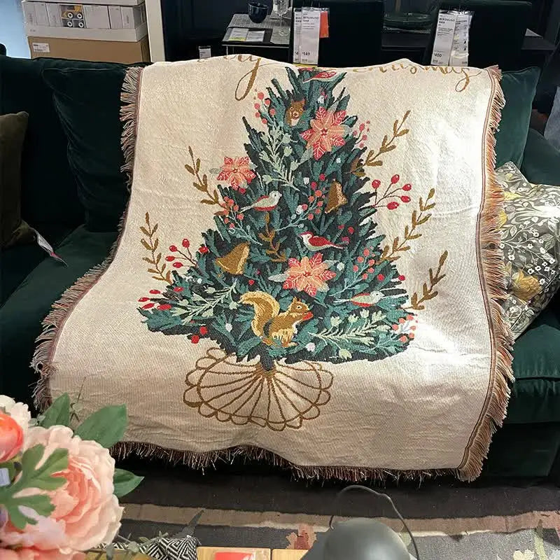 Off white Christmas Tree Throw Blanket | Festive Sofa Cover for Holiday Decor 110x160cm - Home & Garden > Decor > Vases