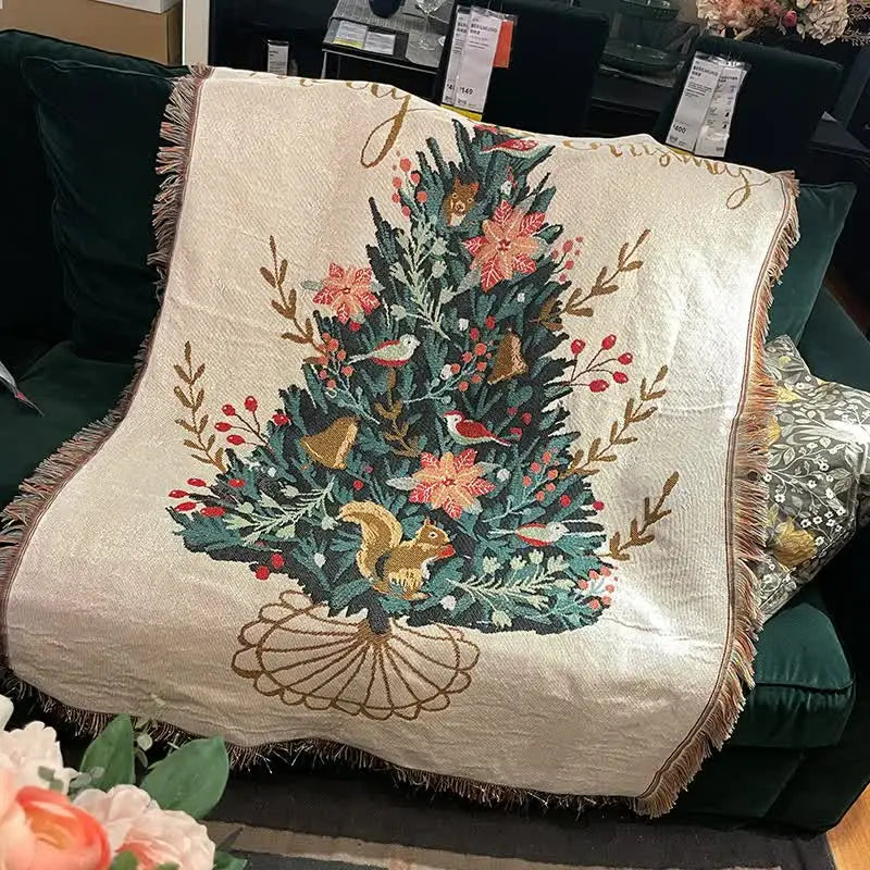 Off white Christmas Tree Throw Blanket | Festive Sofa Cover for Holiday Decor 110x160cm - Home & Garden > Decor > Vases