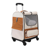 Off-white Large Capacity Breathable Foldable Pet Trolley - Travel Cat Carrier with Wheels Portable Spacious