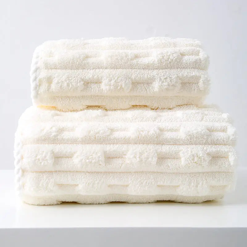 Off White Thickened Coral Fleece Towel Set Large Bath Towel & Face Towel Combo Soft & Absorbent Towels for Home