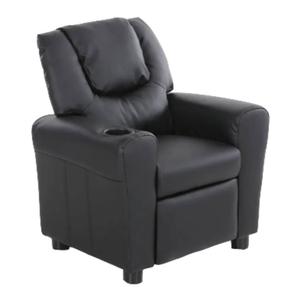 Oliver Kids Recliner Chair Sofa Children Lounge Couch PU Armchair - Black - Furniture > Sofas