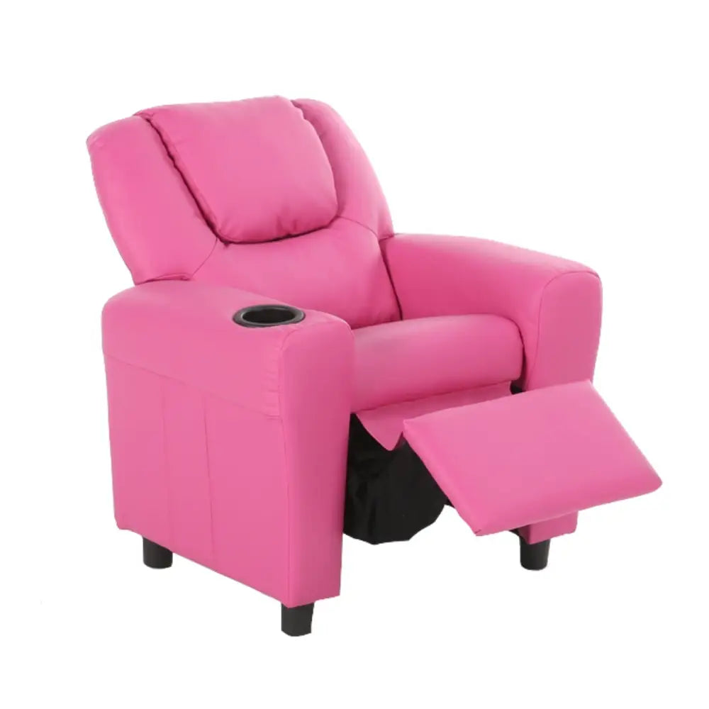 Oliver Kids Recliner Chair Sofa Children Lounge Couch PU Armchair - Pink - Furniture > Sofas