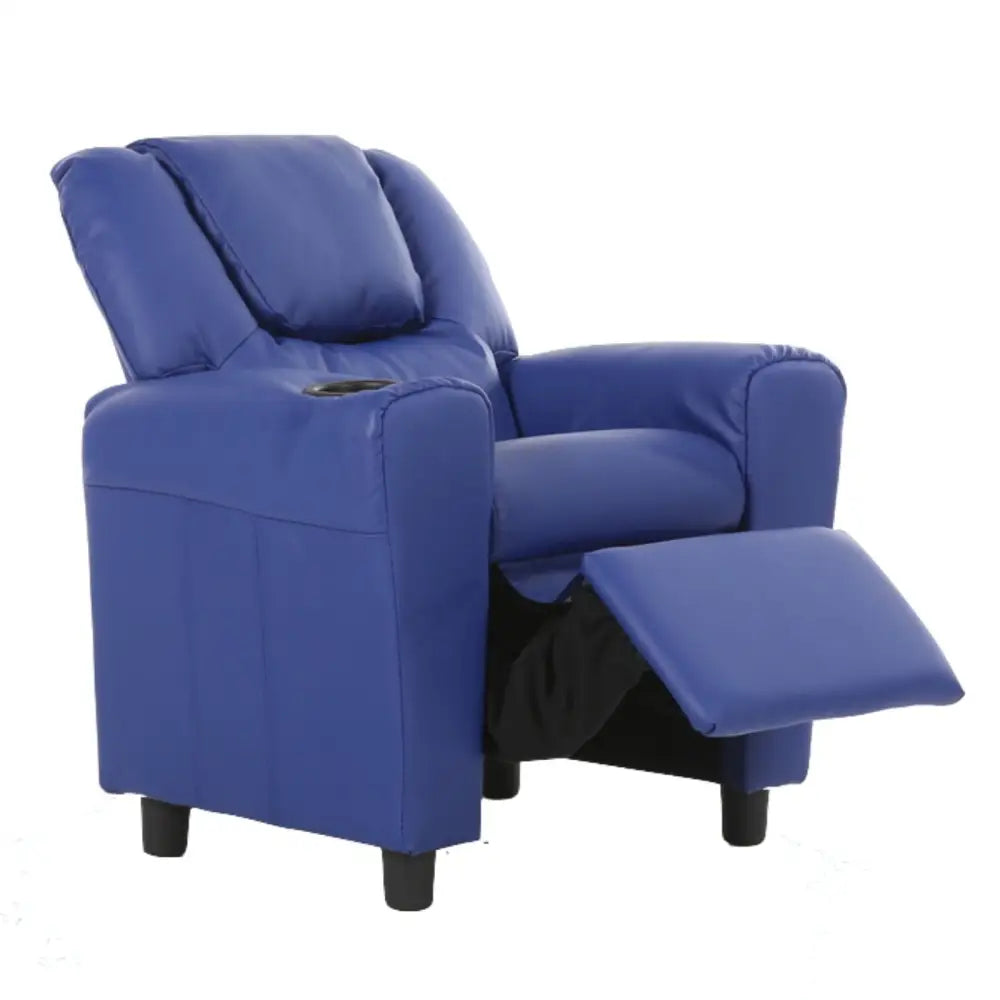 Oliver Kids Recliner Chair Sofa Children Lounge Couch PU Armchair - Blue - Furniture > Sofas