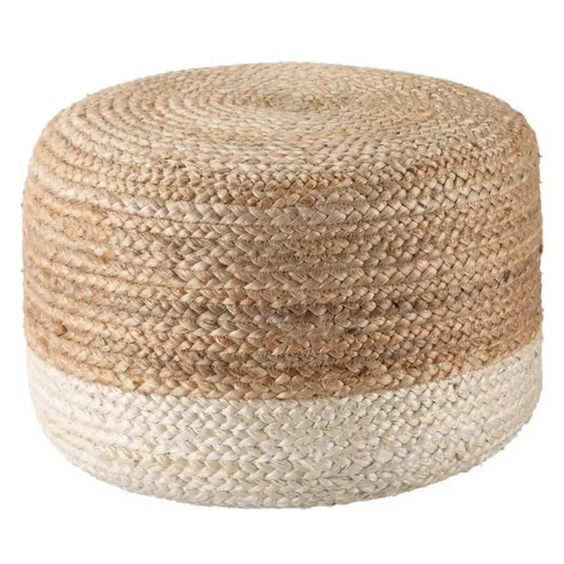 Ombre Hand Braided Jute Cotton Pouf Ottoman 50 x 35 cm (Beige) - Furniture > Bar Stools & Chairs