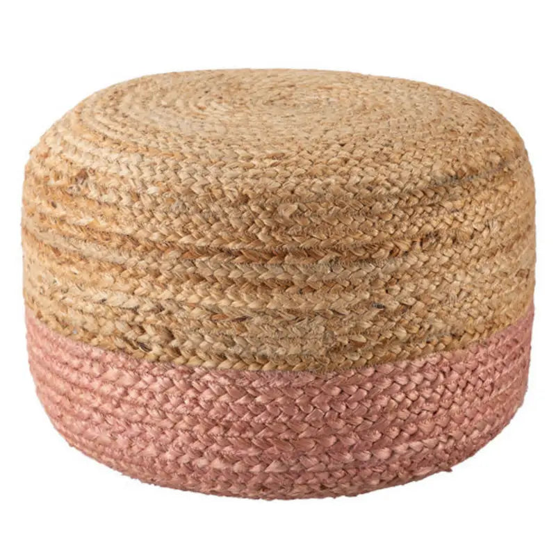 Ombre Hand Braided Jute Cotton Pouf Ottoman 50 x 35 cm (Pink) - Furniture > Bar Stools & Chairs