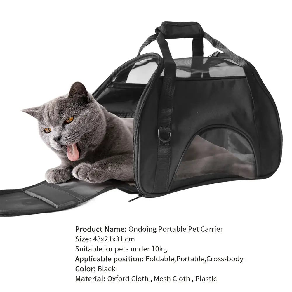 Ondoing Black Portable Pet Carrier Tote Travel Bag Kennel Soft Dog Crate Cage Outdoor - Pet Care > Cat Supplies > Cat