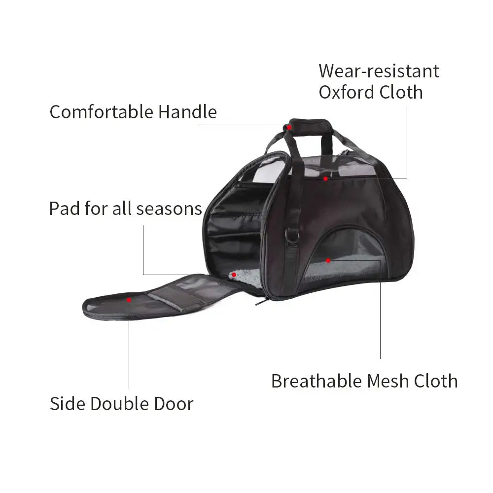 Ondoing Black Portable Pet Carrier Tote Travel Bag Kennel Soft Dog Crate Cage Outdoor - Pet Care > Cat Supplies > Cat