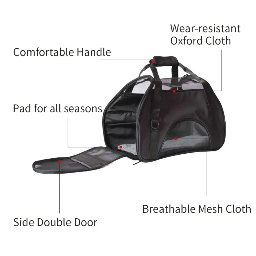 Ondoing Black Portable Pet Carrier Tote Travel Bag Kennel Soft Dog Crate Cage Outdoor - Pet Care > Cat Supplies > Cat