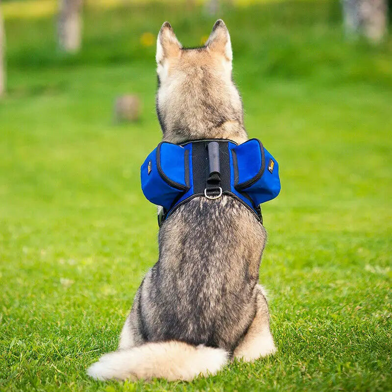 Ondoing Dog Backpack Harness Pet Saddle Bag Reflective Adjustable Outdoor Hiking-XL-Blue - Pet Care > Cat Supplies >
