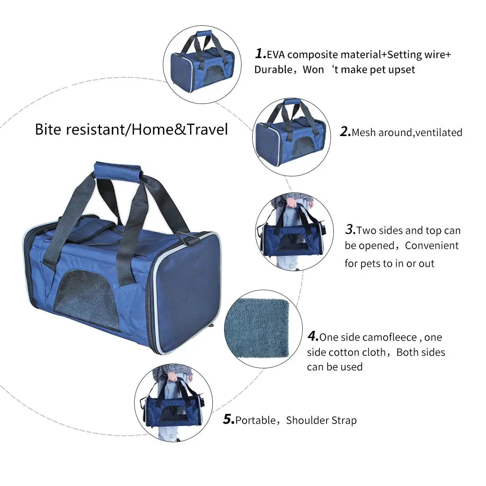 Ondoing Portable Pet Carrier Tote Travel Bag Kennel Soft Dog Crate Cage Indoor Outdoor - Pet Care > Cat Supplies > Cat