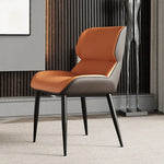 Orange Brown Italian Minimal List Dining Chairs PU Retro Chair Cafe Kitchen Modern Metal Legs x2 - Furniture > Dining