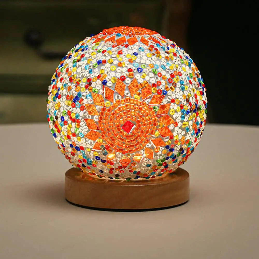 Orange Handmade Mosaic Glass Lamp - Vibrant Decorative Table Light - Home & Garden > Lighting > Night Lights & Ambient