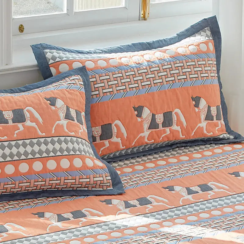 Orange Horse Soft Cotton Gauze Pillowcase Set - Breathable Non-slip Extra Large (Pillow Core Not Included)56x80cm