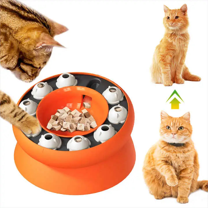 Orange Interactive Slow Feeder Cat Bowl - 15° Tilt Design Puzzle Feeder for Healthy Eating - Pet Care > Cat Supplies >