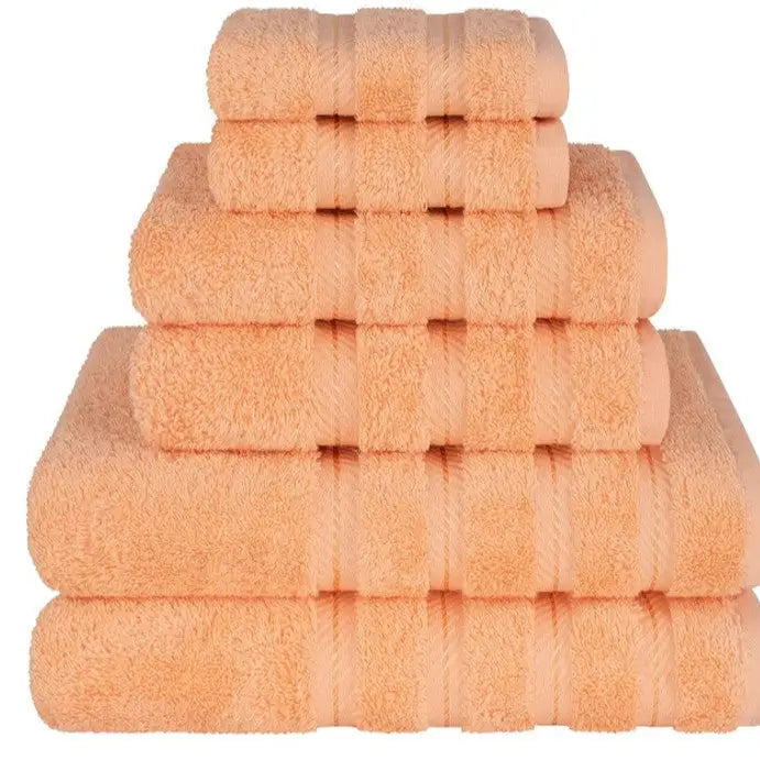 Orange Luxury 6-Piece Combed Cotton Towel Bale Set - Ultra Soft & Absorbent Bath Hand Face Towels - Home & Garden >