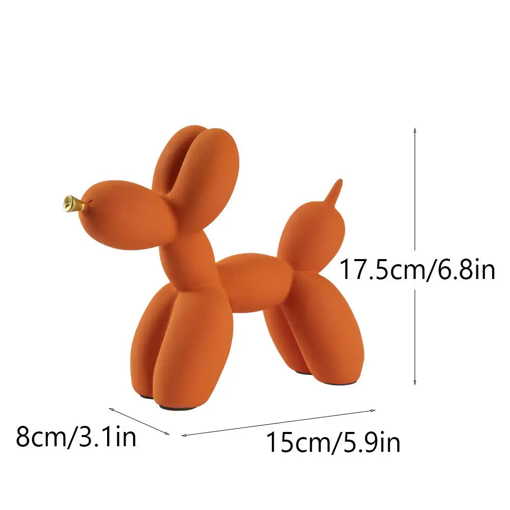 Orange Modern Resin Balloon Dog Sculpture - Playful Art Figurine with Golden Snout Accent - Home & Garden > Decor >