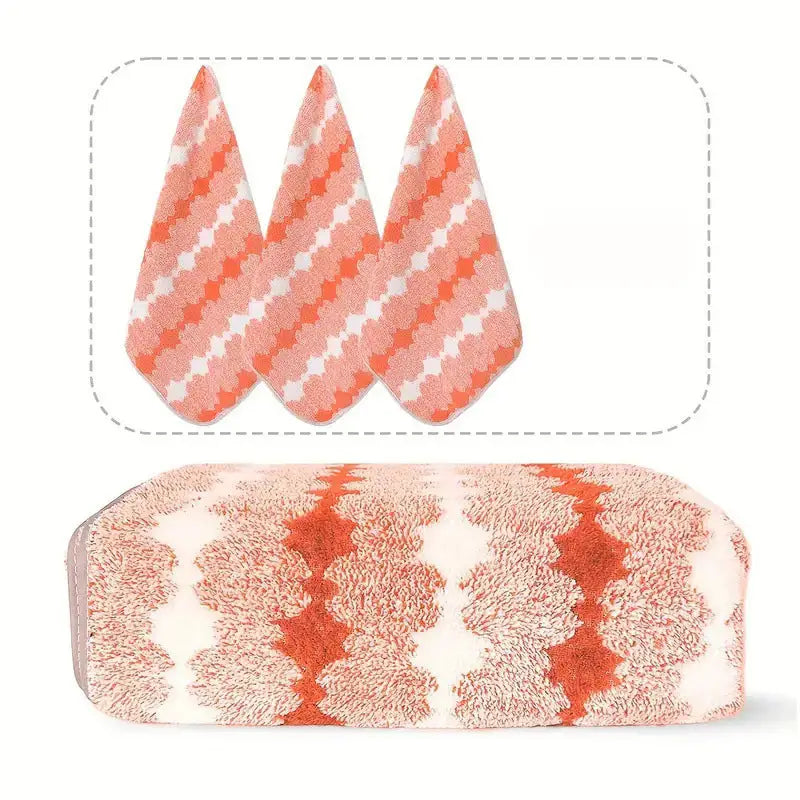 Orange Premium Coral Fleece Towel Set - 1 Bath Towel (88x170cm) + 3 Hand Towels (35x35cm) - Soft Absorbent