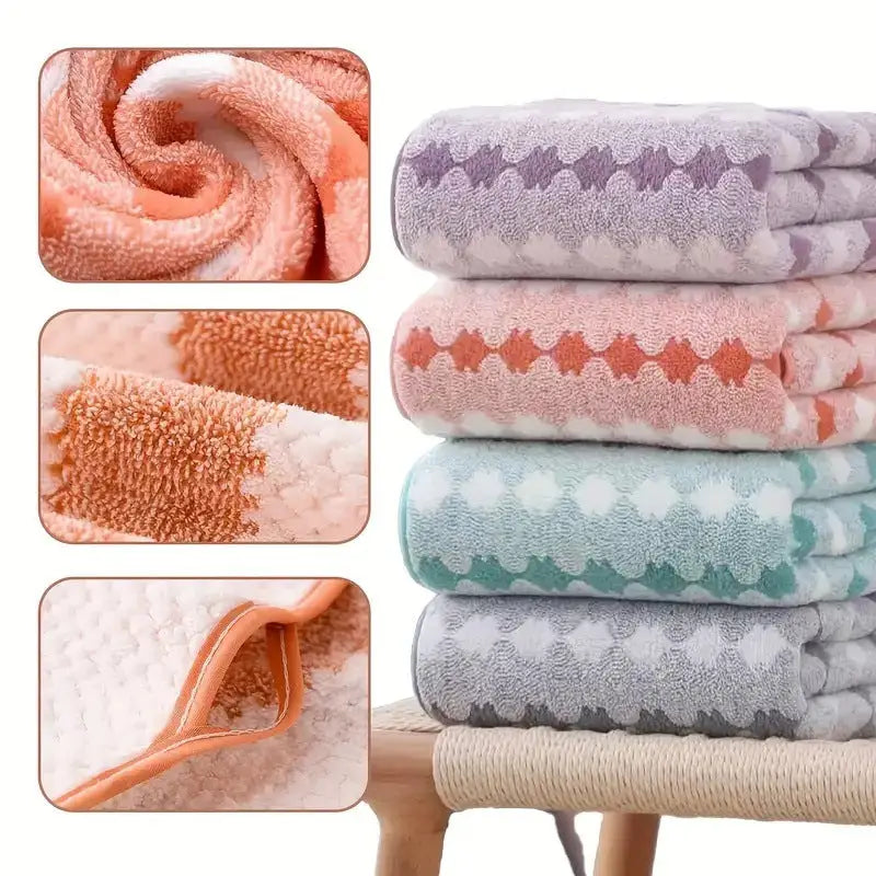 Orange Premium Coral Fleece Towel Set - 1 Bath Towel (88x170cm) + 3 Hand Towels (35x35cm) - Soft Absorbent
