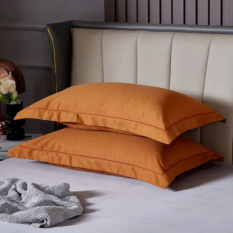 Orange Pure Cotton Flannel Pillowcase Set - Soft Thickened Solid Color (Pair 48x74cm) - Home & Garden > Bedding >
