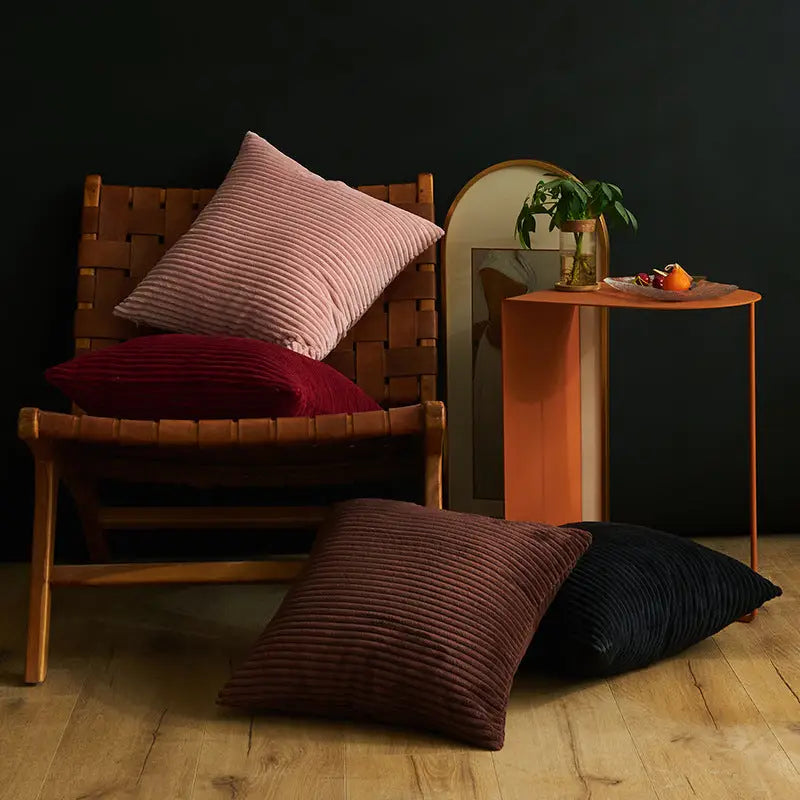 Orange Set of 4 Corduroy Pillow Covers - Solid Color Minimalist Throw Cushion Covers - 45x45cm (Pillow Inserts