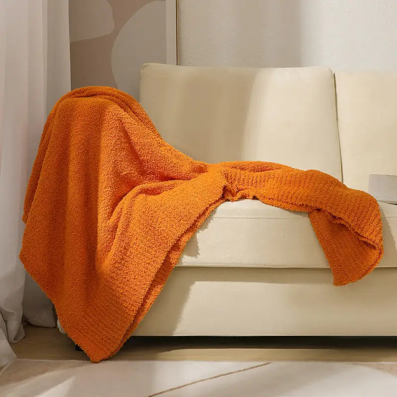 Orange Solid Color Plush Knitted Blanket for Sofa and Office 152 x 203 cm 1150g - Home & Garden > Bedding > Blankets &