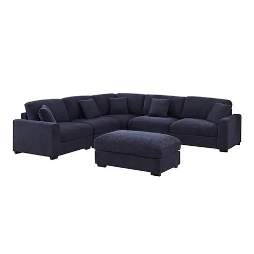 Orion Corner Sofa Premium Fabric Upholstery Padded Seat Wooden Frame Rubber Wooden Legs with Ottoman - Furniture > Bar