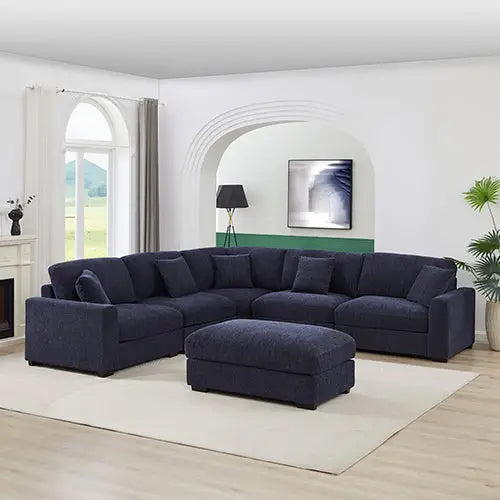 Orion Corner Sofa Premium Fabric Upholstery Padded Seat Wooden Frame Rubber Wooden Legs with Ottoman - Furniture > Bar