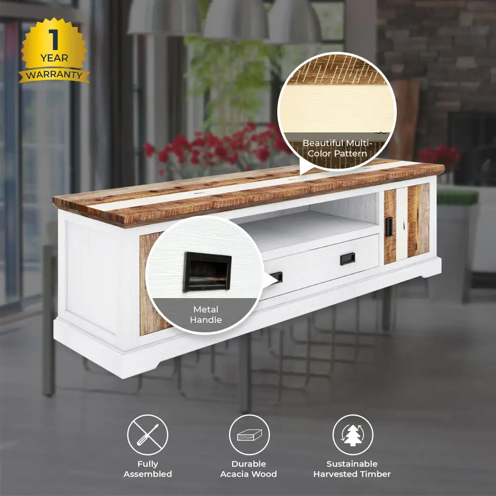 Orville ETU Entertainment TV Unit 214cm 2 Door Solid Acacia Timber - Multi Color - Furniture > Living Room