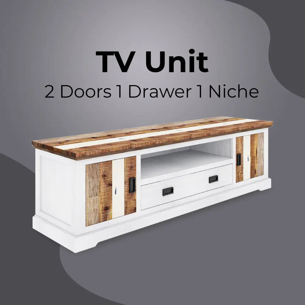 Orville ETU Entertainment TV Unit 214cm 2 Door Solid Acacia Timber - Multi Color - Furniture > Living Room