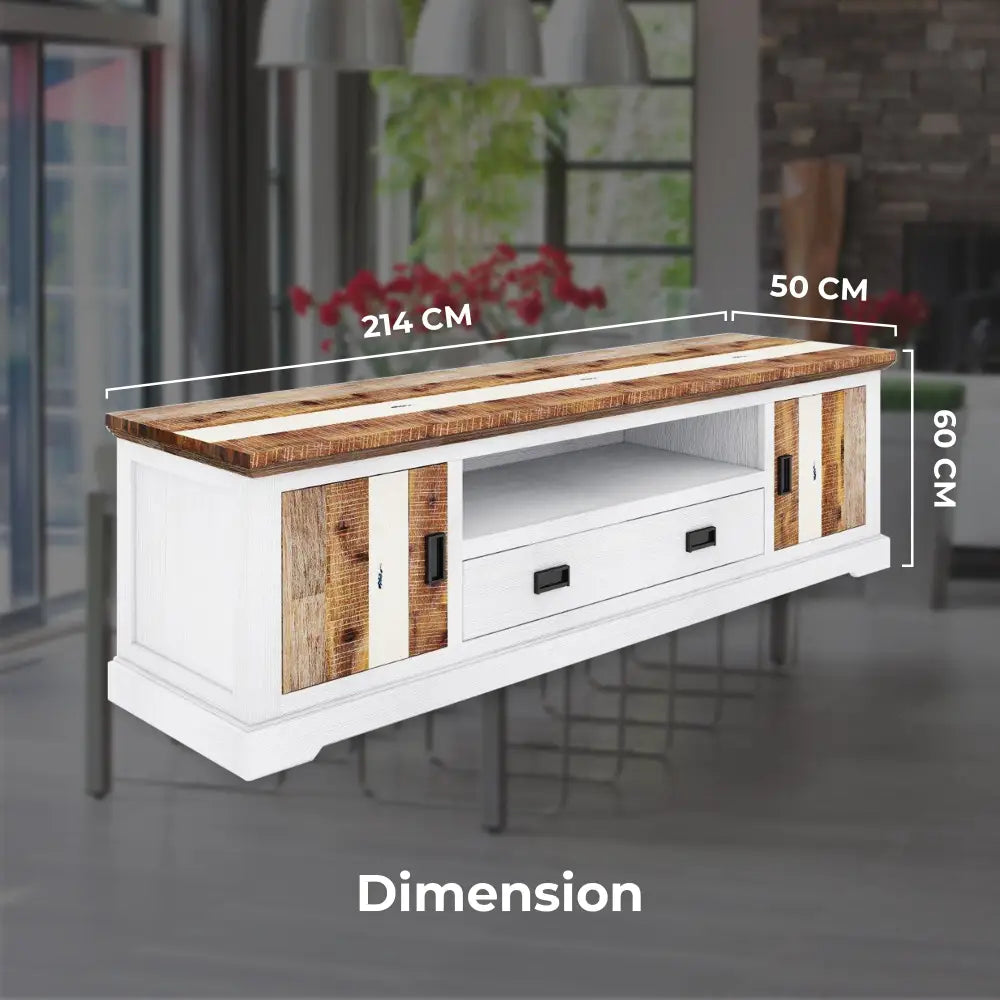 Orville ETU Entertainment TV Unit 214cm 2 Door Solid Acacia Timber - Multi Color - Furniture > Living Room