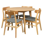 Oscar 5pc Dining Set 100cm Round Table 4 Chair Fabric Seat Scandinavian Style - Furniture > Dining