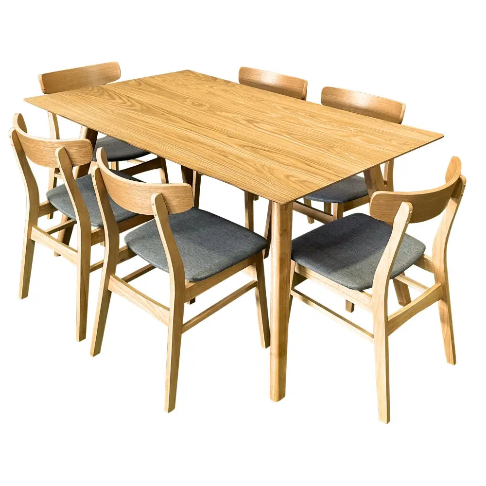Oscar 7pc Dining Set 150cm Table 6 Chair Fabric Seat Scandinavian Style - Furniture > Dining