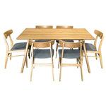 Oscar 7pc Dining Set 150cm Table 6 Chair Fabric Seat Scandinavian Style - Furniture > Dining