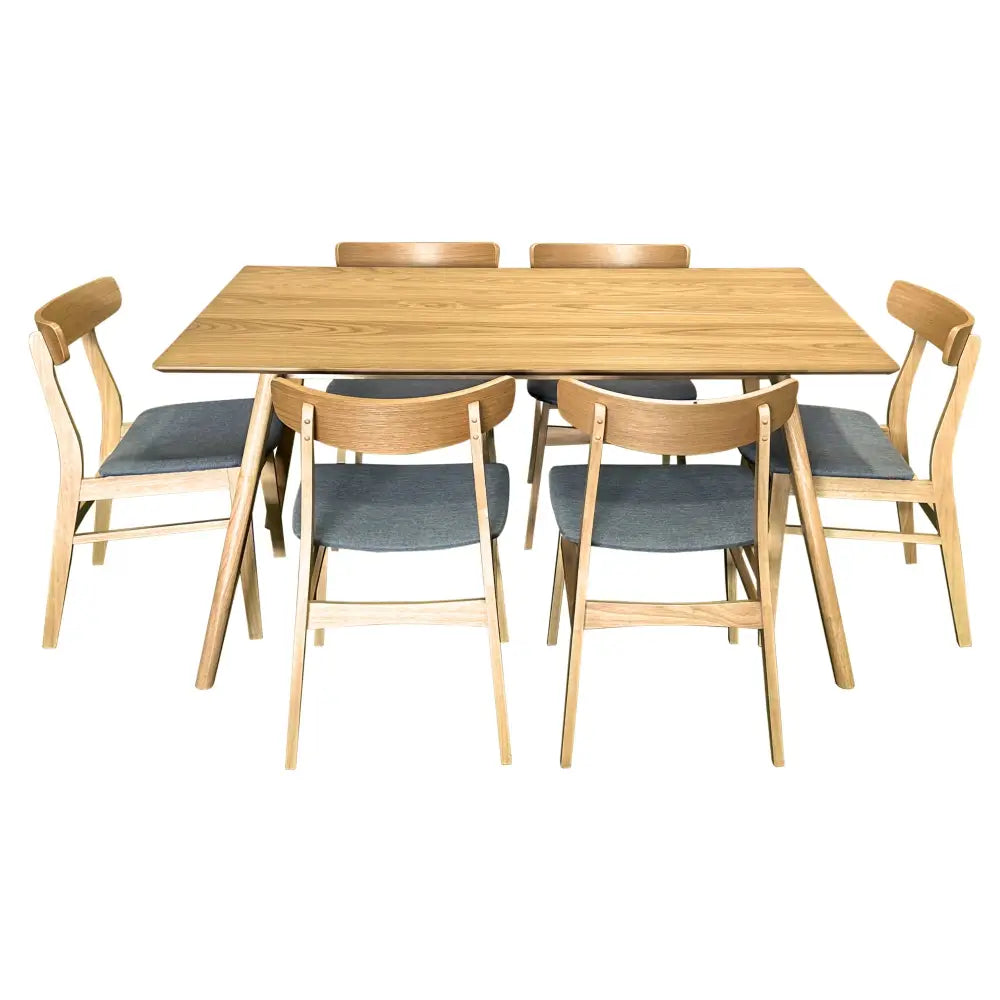 Oscar 7pc Dining Set 150cm Table 6 Chair Fabric Seat Scandinavian Style - Furniture > Dining