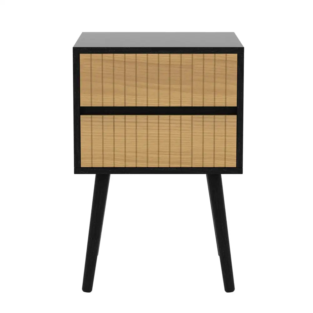 Oslo Bedside Table with 2 Drawer in Black & Natural - Furniture > Living Room