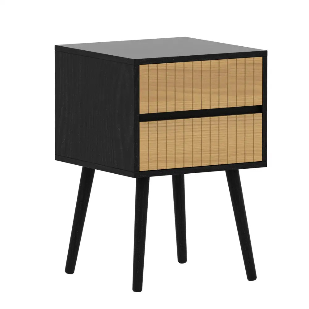 Oslo Bedside Table with 2 Drawer in Black & Natural - Furniture > Living Room