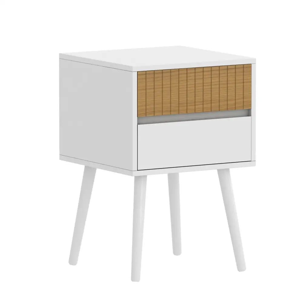 Oslo Bedside Table with 2 Drawer in White & Natural - Furniture > Living Room