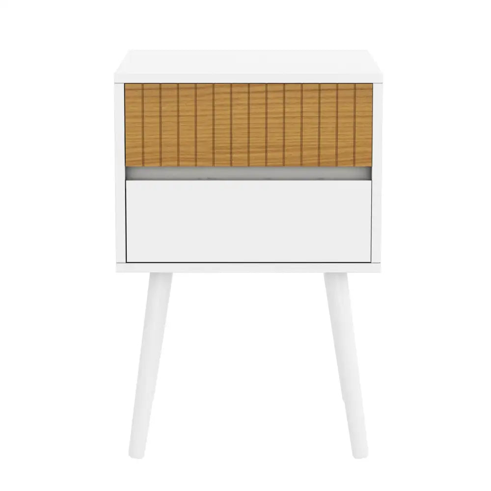 Oslo Bedside Table with 2 Drawer in White & Natural - Furniture > Living Room