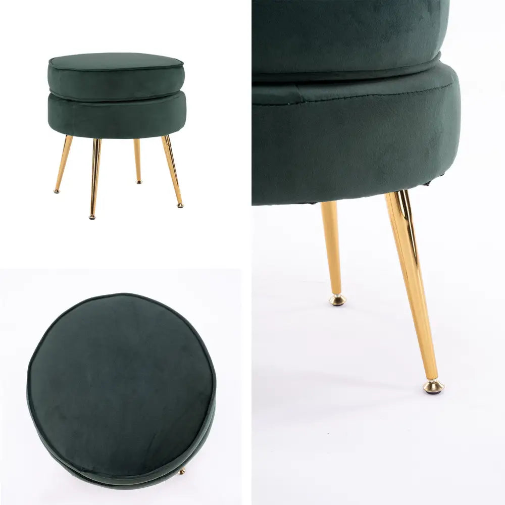 Ottoman Foot Stool Velvet Fabric Metal Leg Round GREEN - Furniture > Living Room