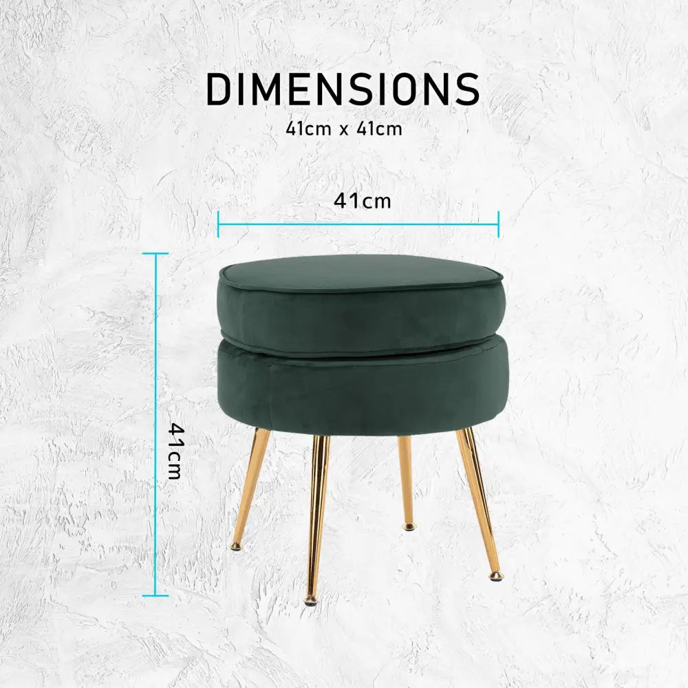 Ottoman Foot Stool Velvet Fabric Metal Leg Round GREEN - Furniture > Living Room