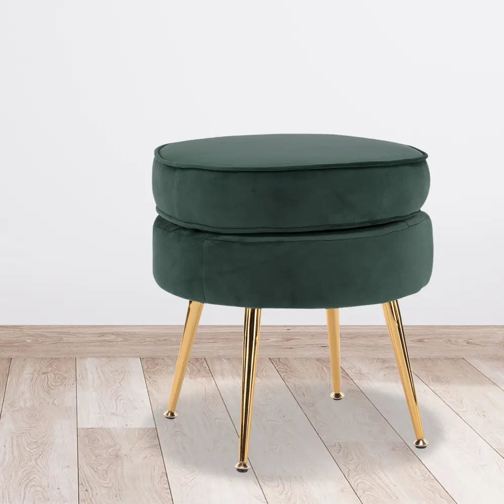 Ottoman Foot Stool Velvet Fabric Metal Leg Round GREEN - Furniture > Living Room