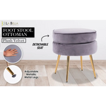 Ottoman Foot Stool Velvet Fabric Metal Leg Round GREY - Furniture > Bedroom > Bedside Tables