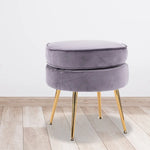 Ottoman Foot Stool Velvet Fabric Metal Leg Round GREY - Furniture > Bedroom > Bedside Tables