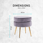 Ottoman Foot Stool Velvet Fabric Metal Leg Round GREY - Furniture > Bedroom > Bedside Tables