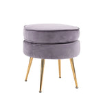 Ottoman Foot Stool Velvet Fabric Metal Leg Round GREY - Furniture > Bedroom > Bedside Tables