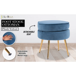 Ottoman Foot Stool Velvet Fabric Metal Leg Round NAVY BLUE - Furniture > Bedroom > Bedside Tables