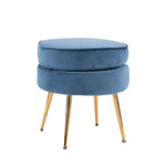 Ottoman Foot Stool Velvet Fabric Metal Leg Round NAVY BLUE - Furniture > Bedroom > Bedside Tables